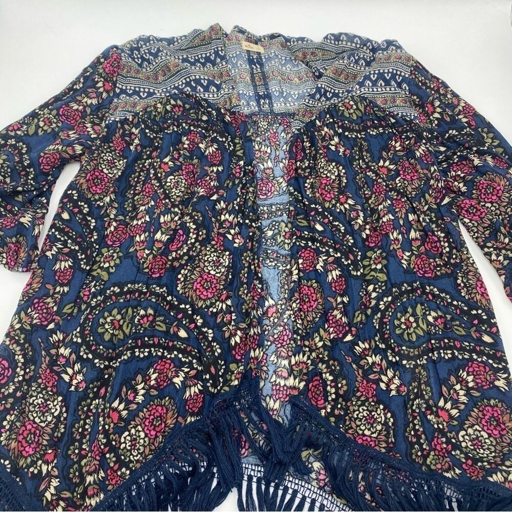 Hollister Wrap Women’s Small Navy & Maroon Paisley with Fringe Bohemian Festival